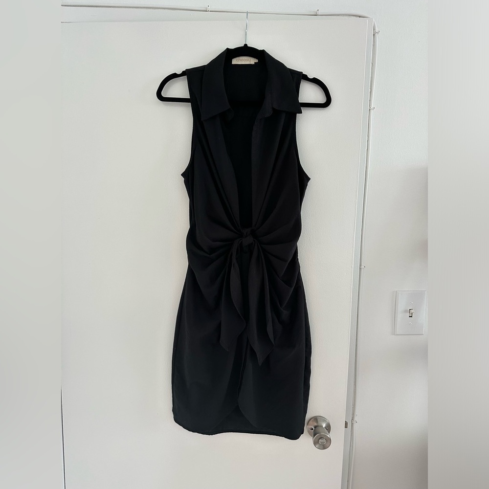Choosy Black Tie-Front Dress